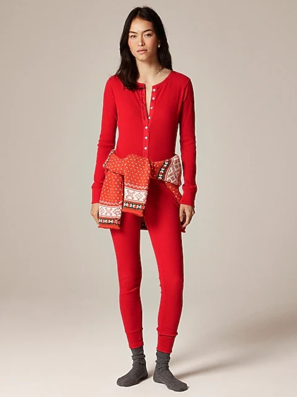 J. Crew Bright Red Waffle-Knit One-Piece Jumpsuit
